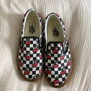 checker cherry vans slip on.
